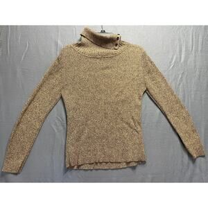 Stylish women's cowl neck sweater in a brown tweed knit. Size L quiet luxury